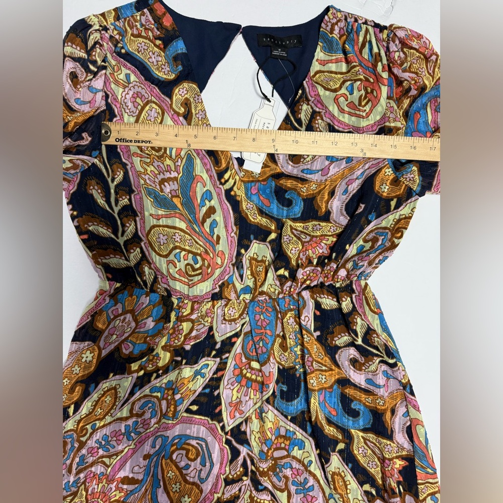 NWT Sanctuary girls day out Paisley boho V-Neck cut out back Dress M - Picture 10 of 16